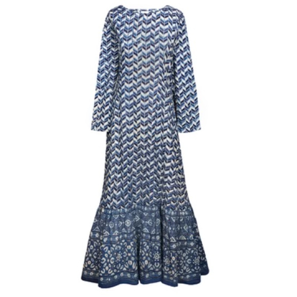 New! Pax Philomena X Anthropologie Prisma Indigo Mermaid Kaftan Maxi Dresssmall — image 5 of 8